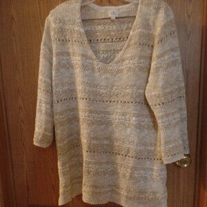 Dressbarn Beige Open-Weave Knit Sweater, Size XL